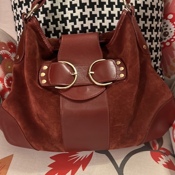 LUCA LUCA Leather Trimmed Suede Hobo Hand Bag - Picture 14 of 16